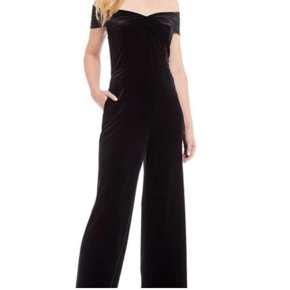 Gibson Latimer Black Velvet Off-Shoulder Jumpsuit